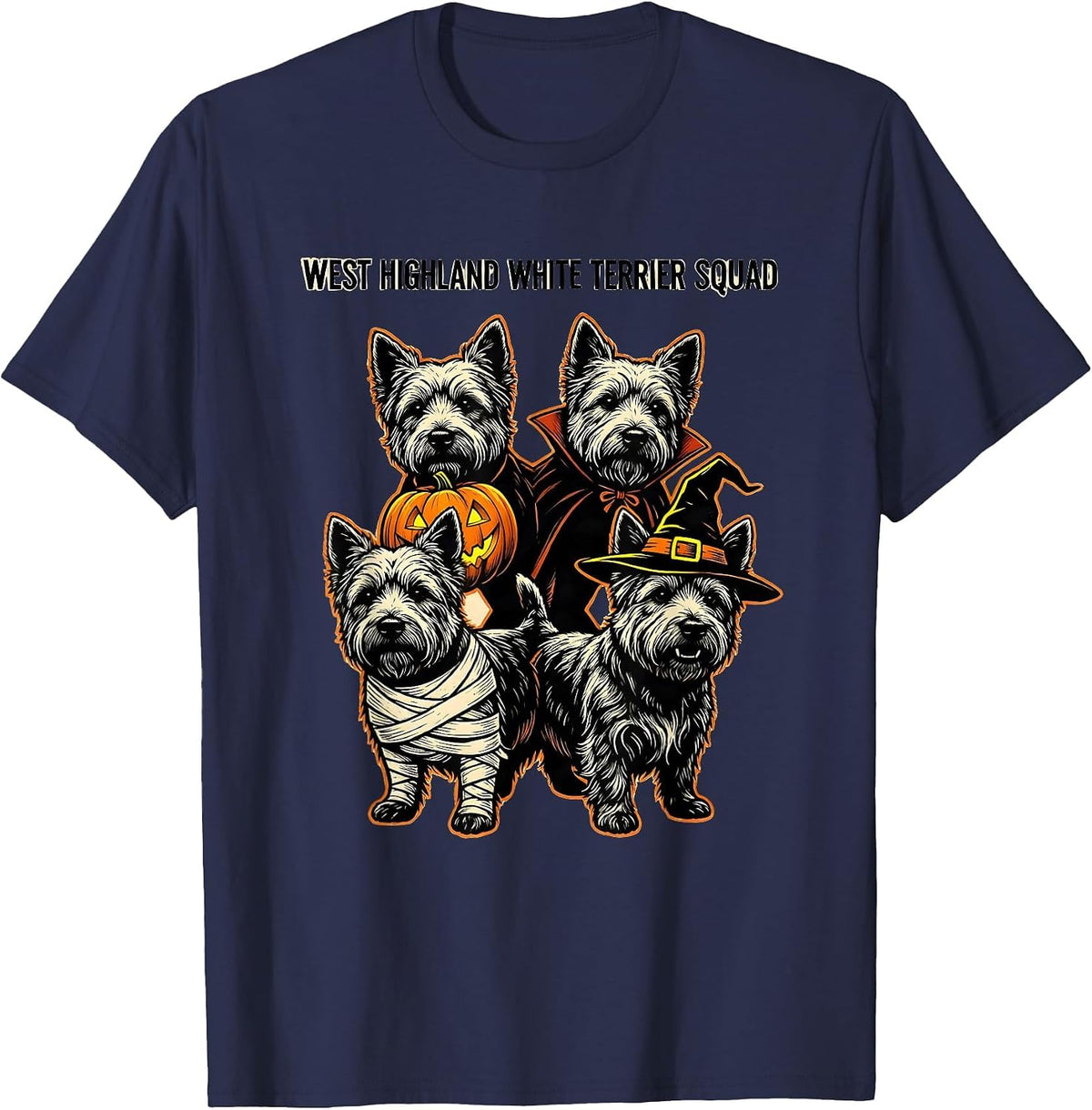 Men's West Highland White Terrier Squad Halloween Dog Owner T-Shirt - Navy Blue