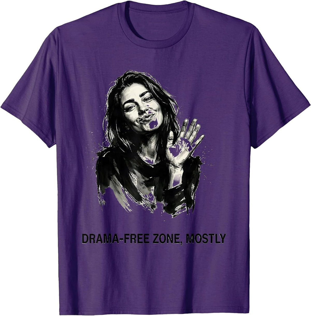 Men's Drama-Free Zone Mostly Funny Women Design T-Shirt - Purple
