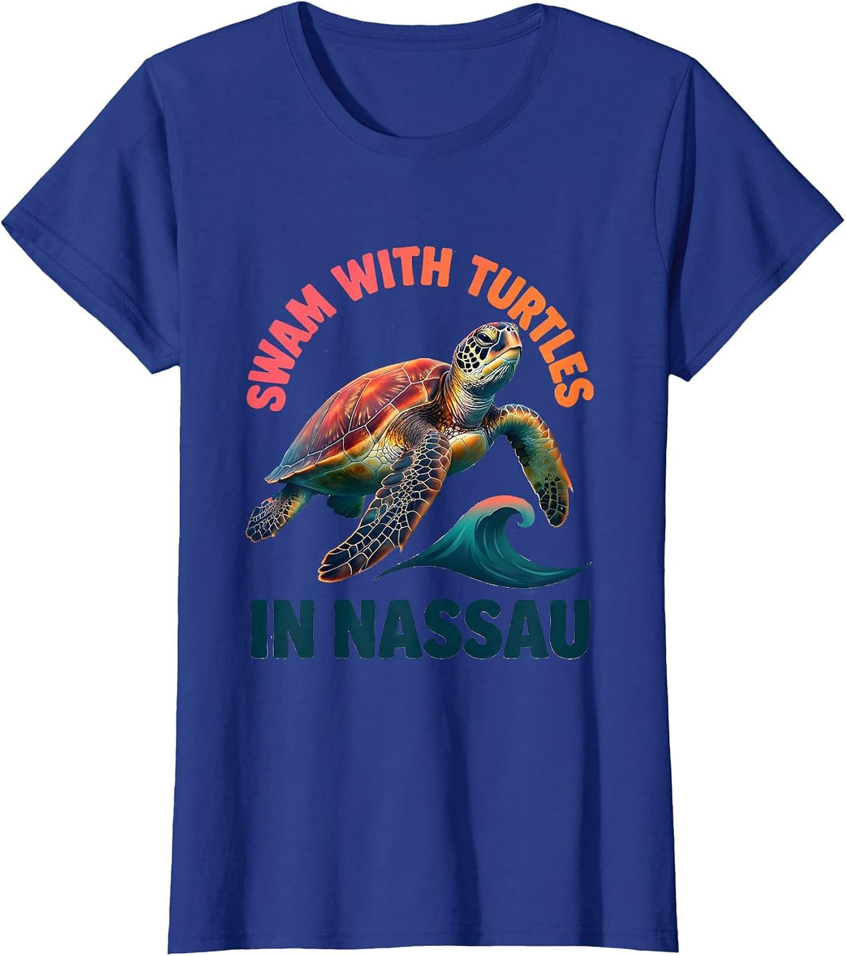 Women's Swam With Turtles In Nassau Gradient Sea Turtle Souvenir T-Shirt - Royal Blue