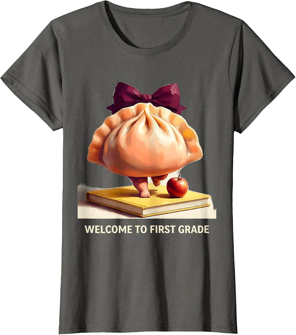 Women's Welcome to First Grade Cute Dumpling Girl Teacher Back T-Shirt - Asphalt Grey