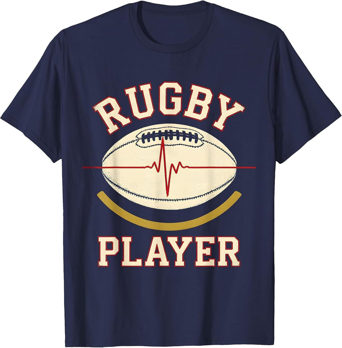Men's Rugby Player Sports Identity Heartbeat Pulse Line EKG T-Shirt - Navy Blue