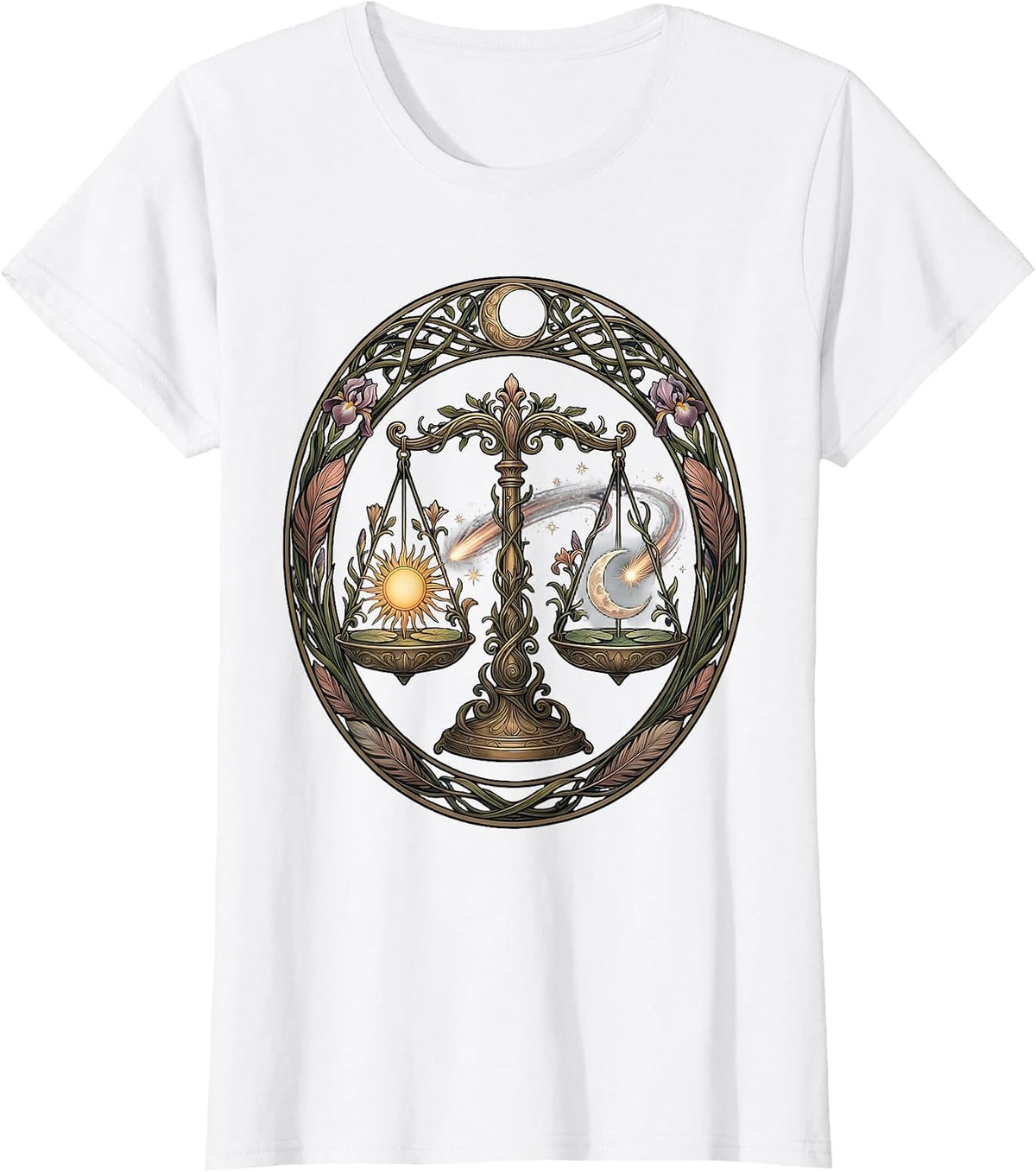Libra Ornate Balance Scale Celestial Astrology T-Shirt - White