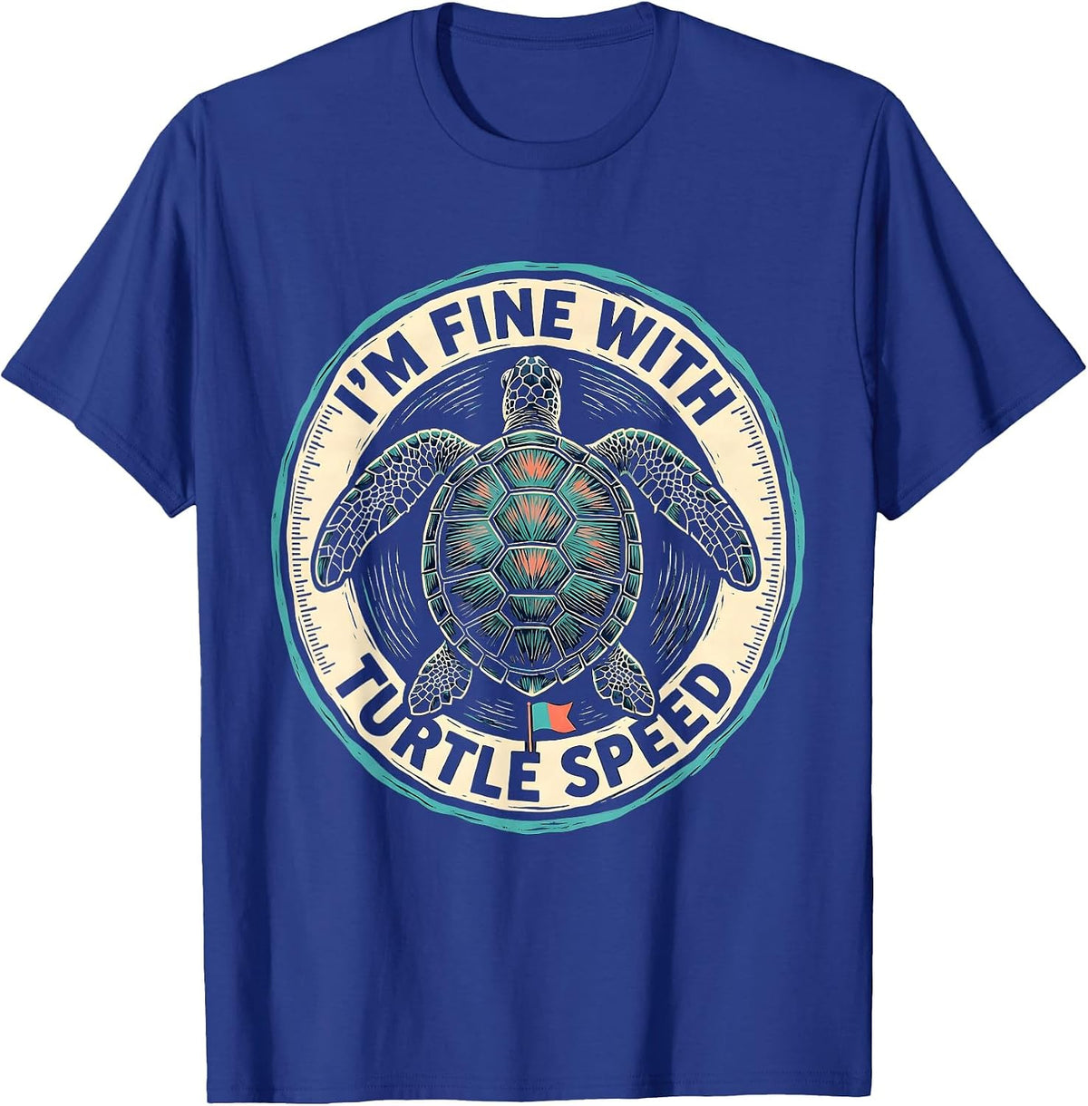 I’m Fine With Turtle Speed Funny Sea Turtle Lover Linocut T-Shirt - Royal Blue