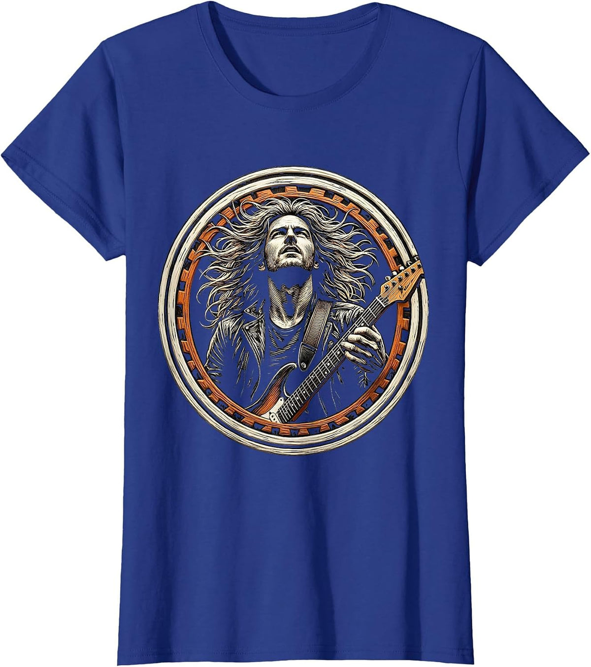 Women's Rock Musician Windswept Hair Band Graphic T-Shirt - Royal Blue
