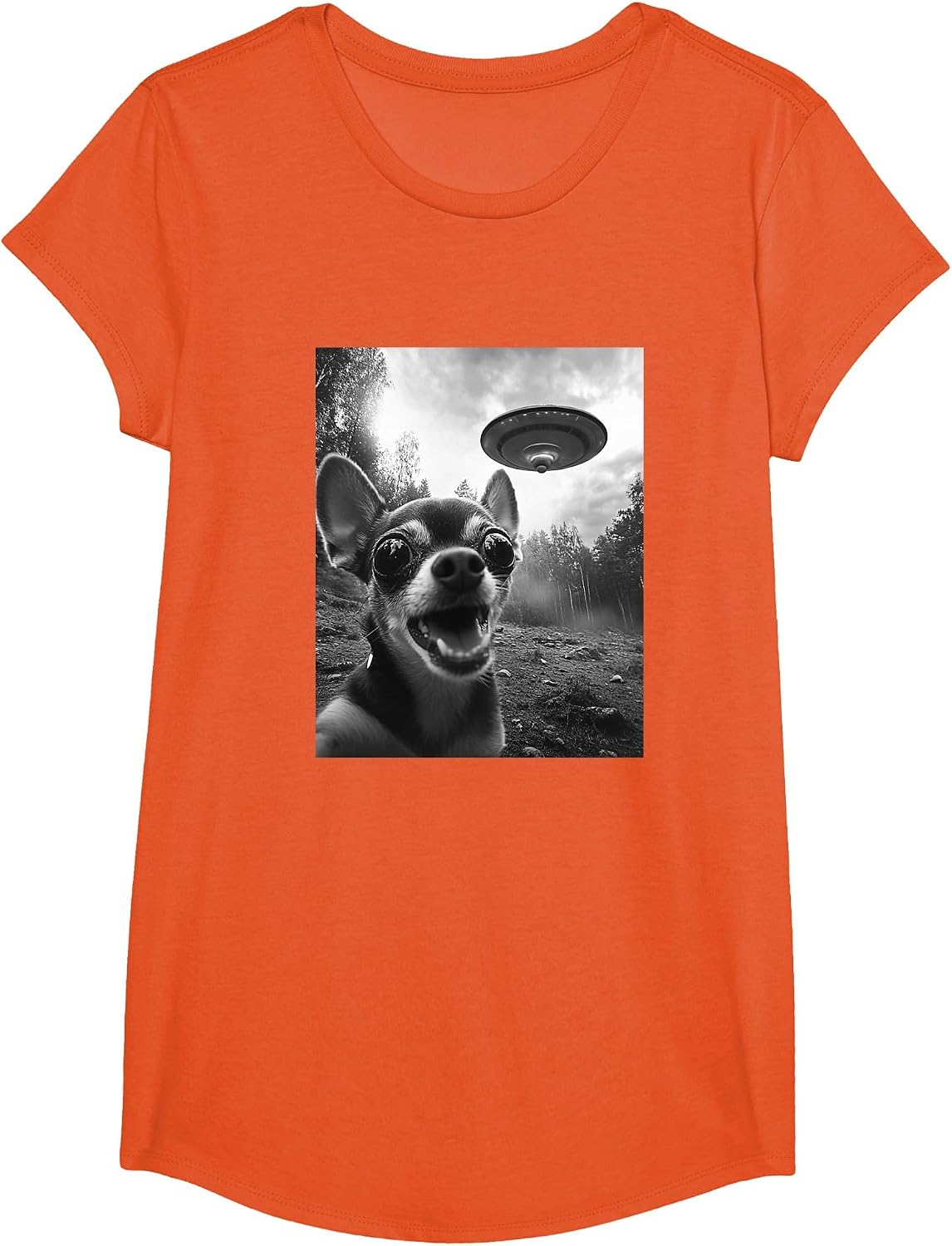 Alien UFO Funny Meme Chihuahua T-Shirt - Girls Orange
