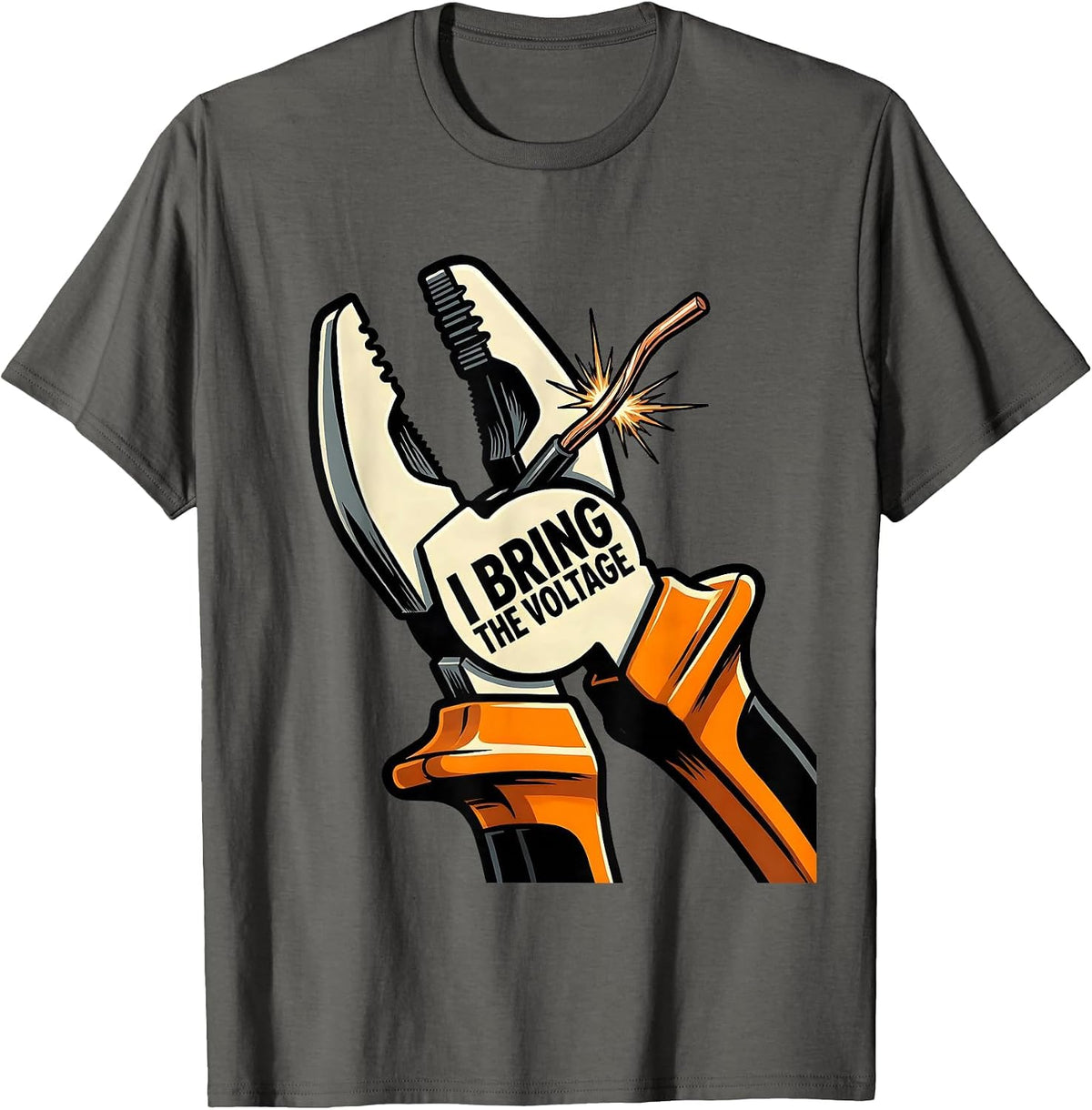 I Bring The Voltage Funny Electrician Lineman Gift T-Shirt - Asphalt Grey