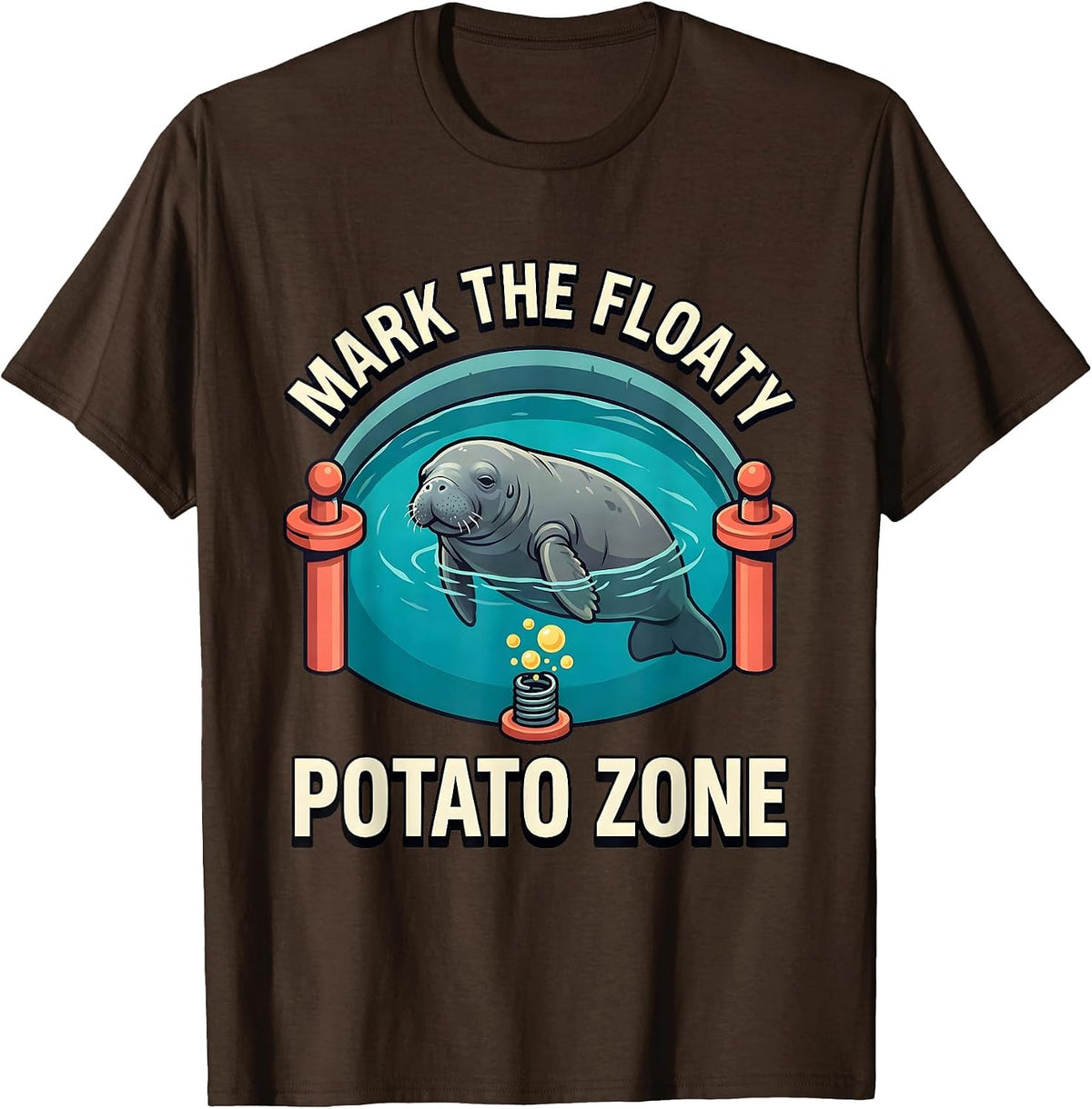 Men's Mark The Floaty Potato Zone Funny Manatee Lover Crystal T-Shirt - Brown