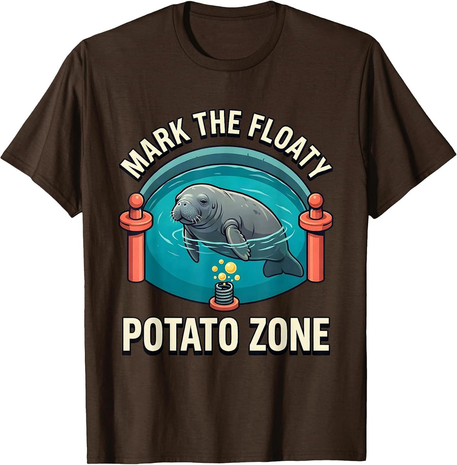 Men's Mark The Floaty Potato Zone Funny Manatee Lover Crystal T-Shirt - Brown