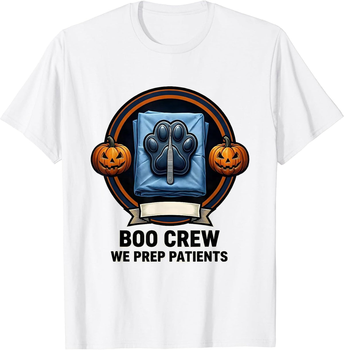 Men's Boo Crew We Prep Patients Funny Vet Tech Halloween Workplace T-Shirt - White