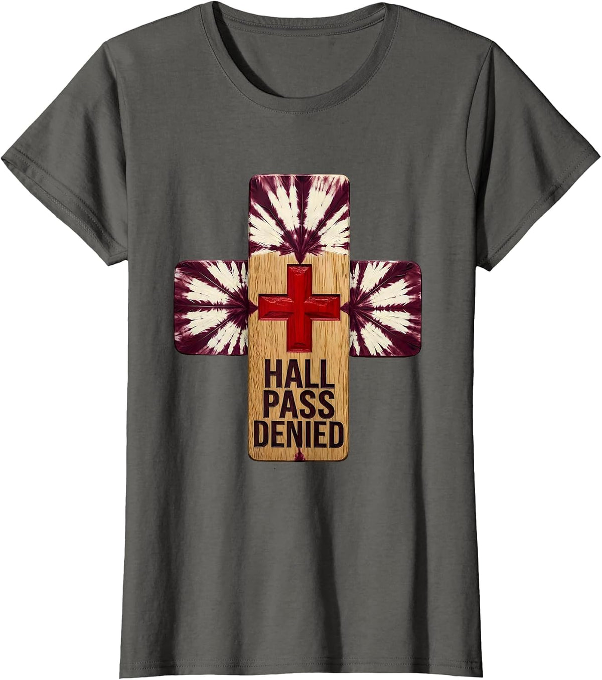 Women's Hall Pass Denied School Nurse Graphic Design T-Shirt - Asphalt Grey