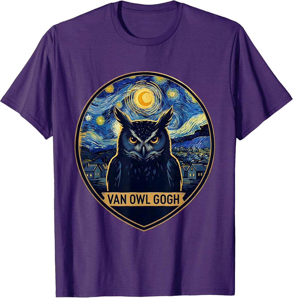 Van Owl Gogh Whimsical Art Meme Owl Lover Gift T-Shirt - Purple
