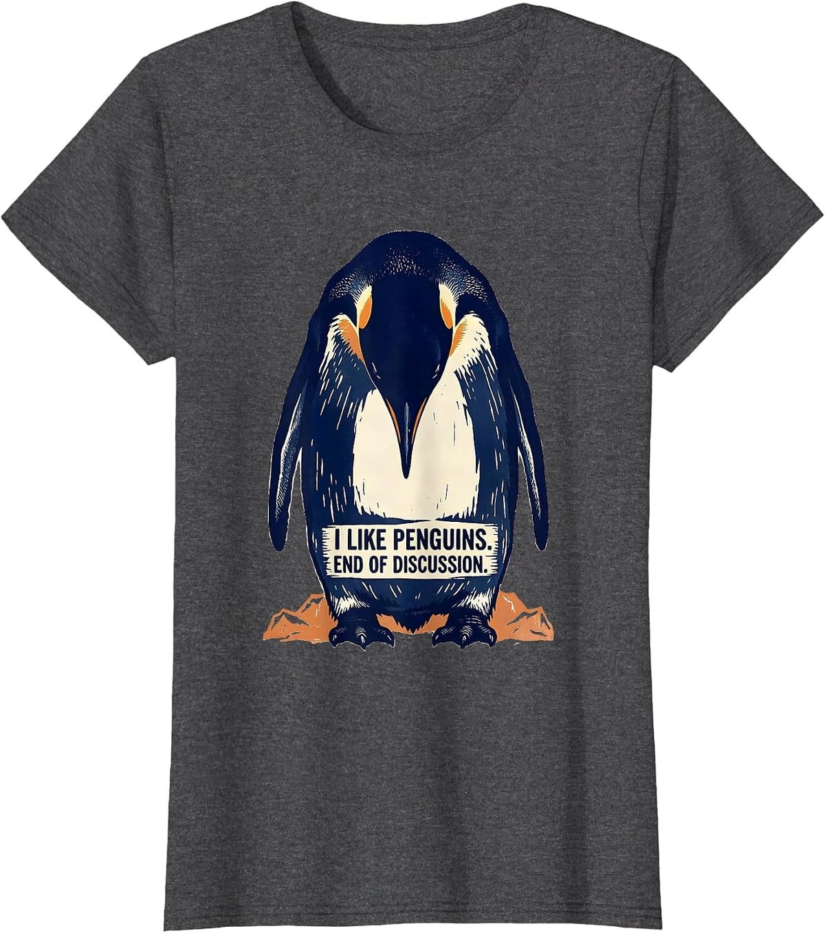 Women's I Like Penguins End Of Discussion Funny Penguin Lover Gift T-Shirt - Dark Heather Grey