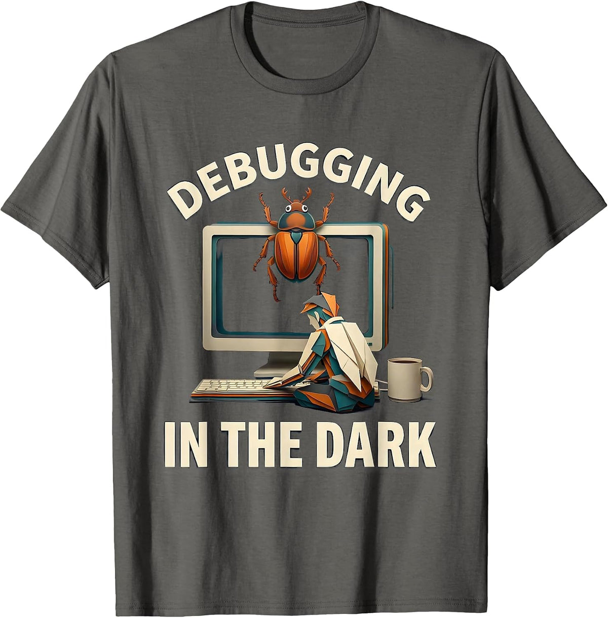 Debugging in the Dark Halloween Programmer Design T-Shirt - Asphalt Grey