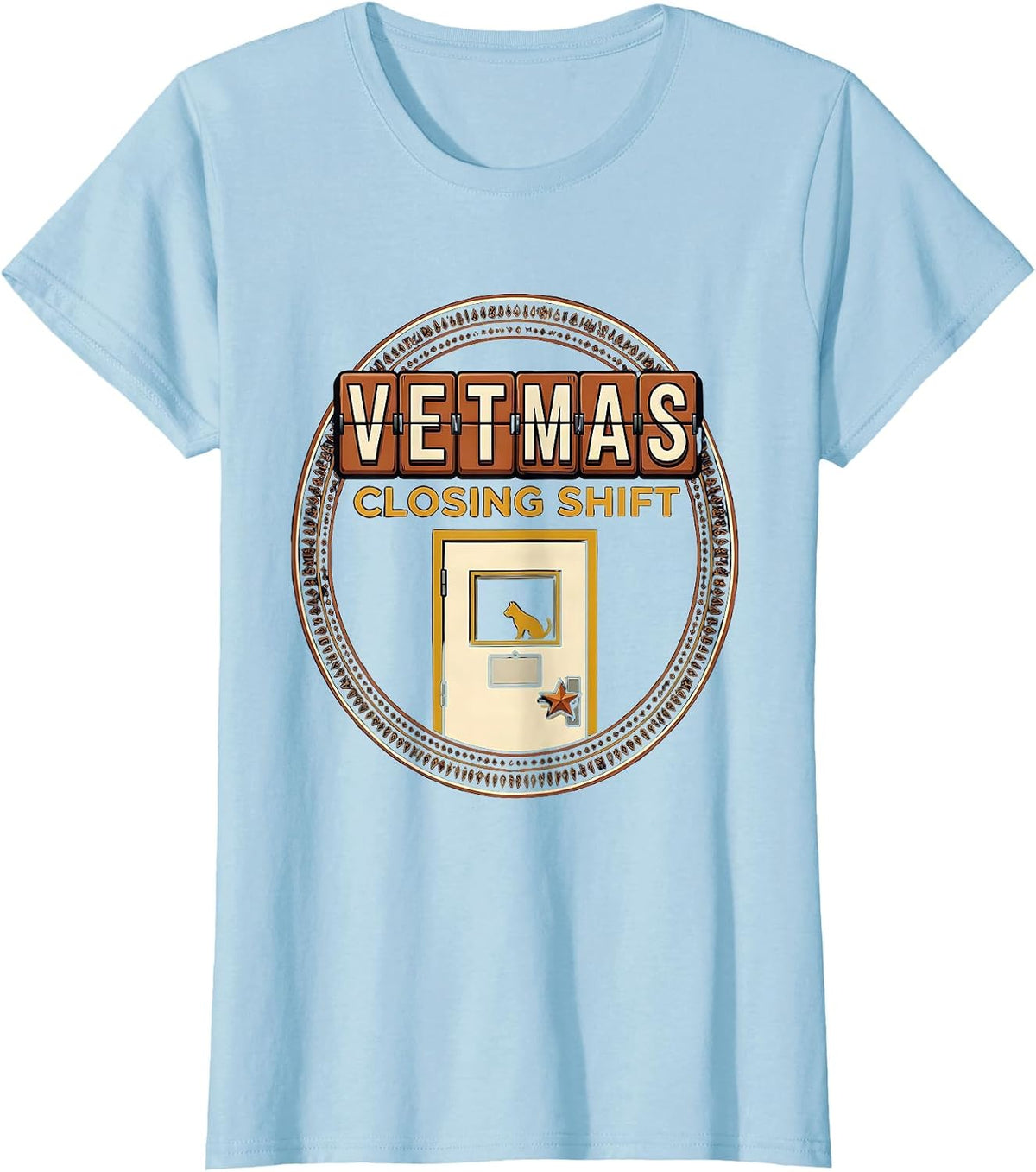 Vetmas Closing Shift Funny Vet Tech Christmas Veterinary T-Shirt - Baby Blue