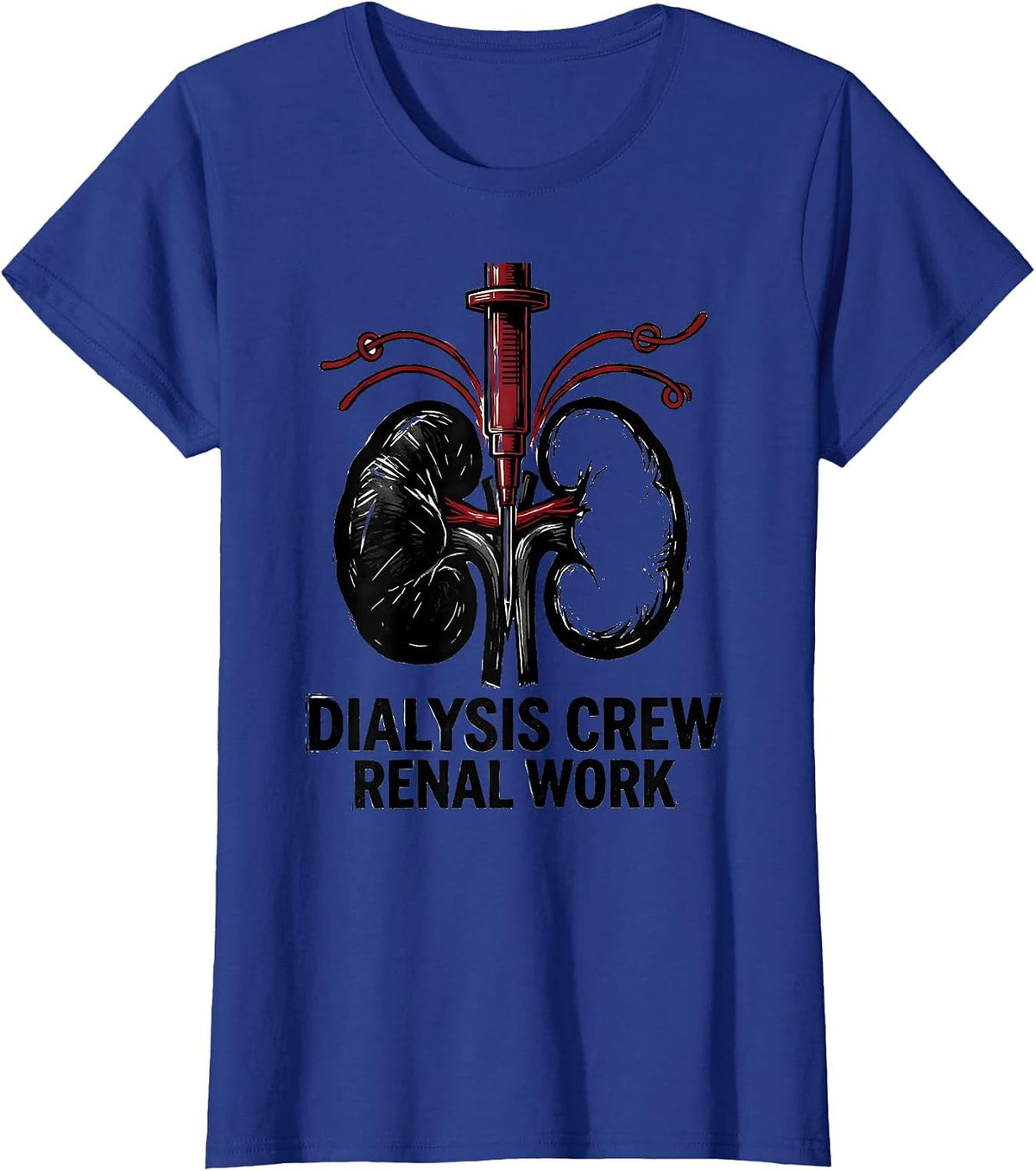 Women's Dialysis Crew Renal Work Linocut Nephrology Nurse Gift T-Shirt - Royal Blue