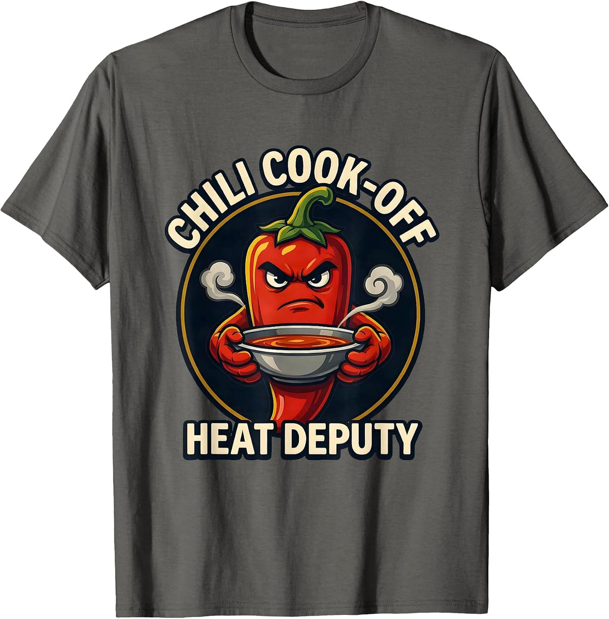 Men's Chili Cook-Off Heat Deputy Funny Spicy Food Humor T-Shirt - Asphalt Grey