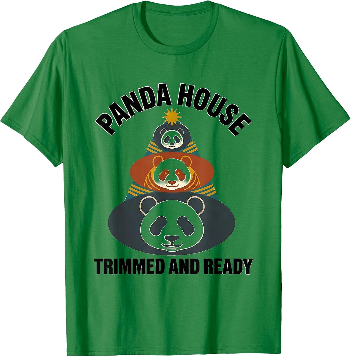Men's Panda House Trimmed And Ready Midcentury Modern Animal Lover T-Shirt - Kelly Green