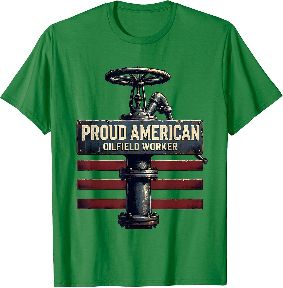 Men's Proud American Oilfield Worker Vintage Oil Rig USA Flag T-Shirt - Kelly Green