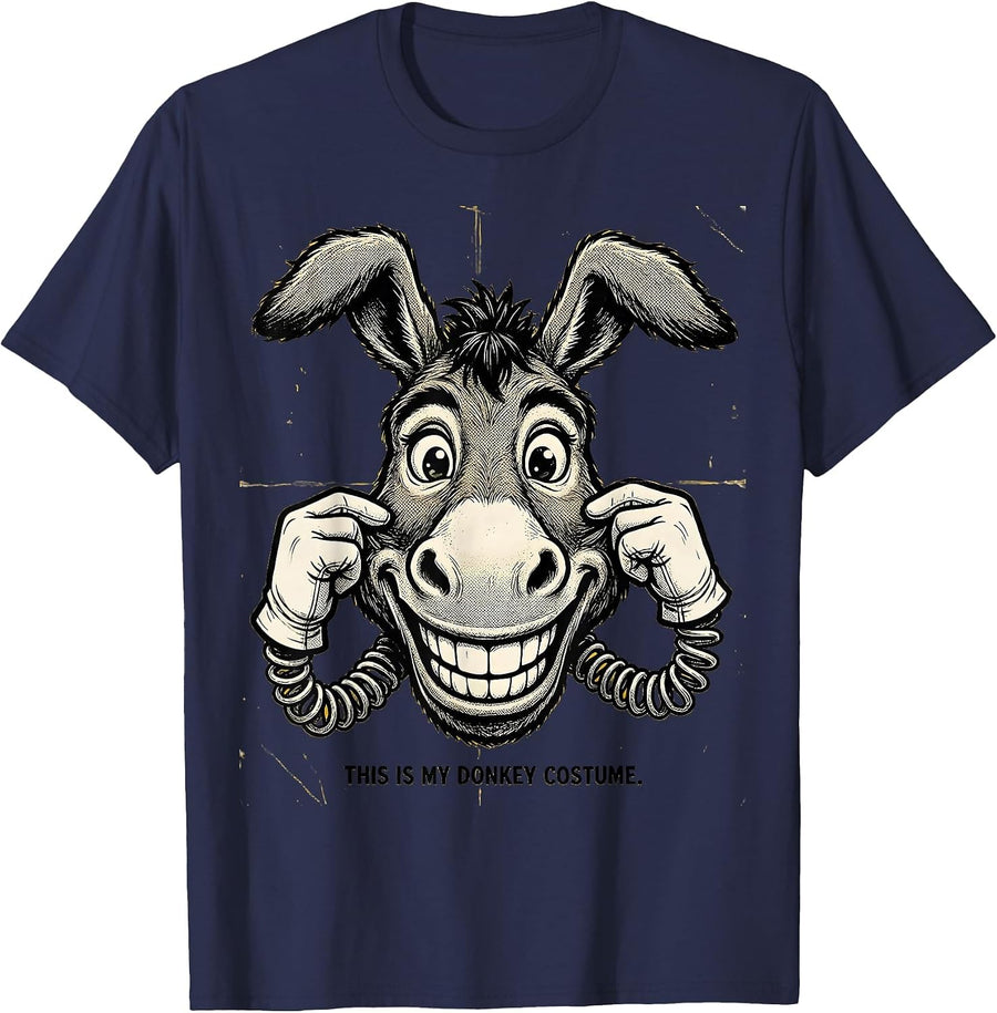 This Is My Donkey Costume Funny Animal Humor Retro Cartoon T-Shirt - Navy Blue