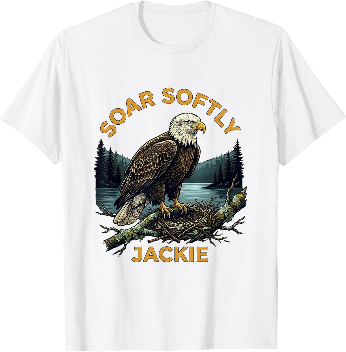 Men's Soar Softly Jackie Memorial Bald Eagle Nature Lover Tribute T-Shirt - White
