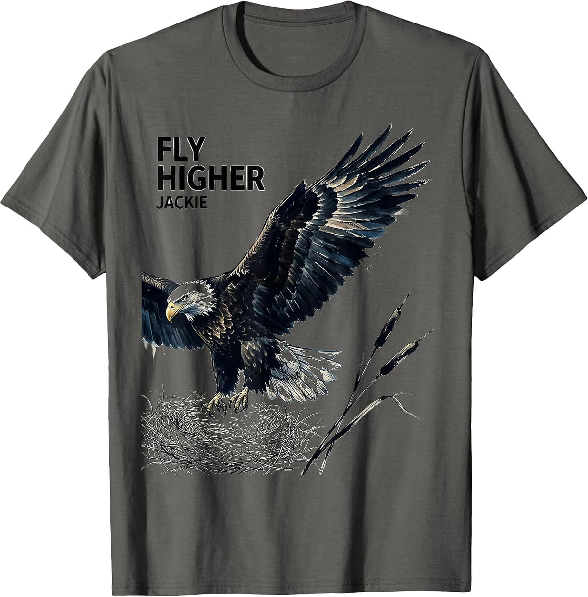 Fly Higher, Jackie Memorial Tribute Bald Eagle Wildlife T-Shirt - Asphalt Grey