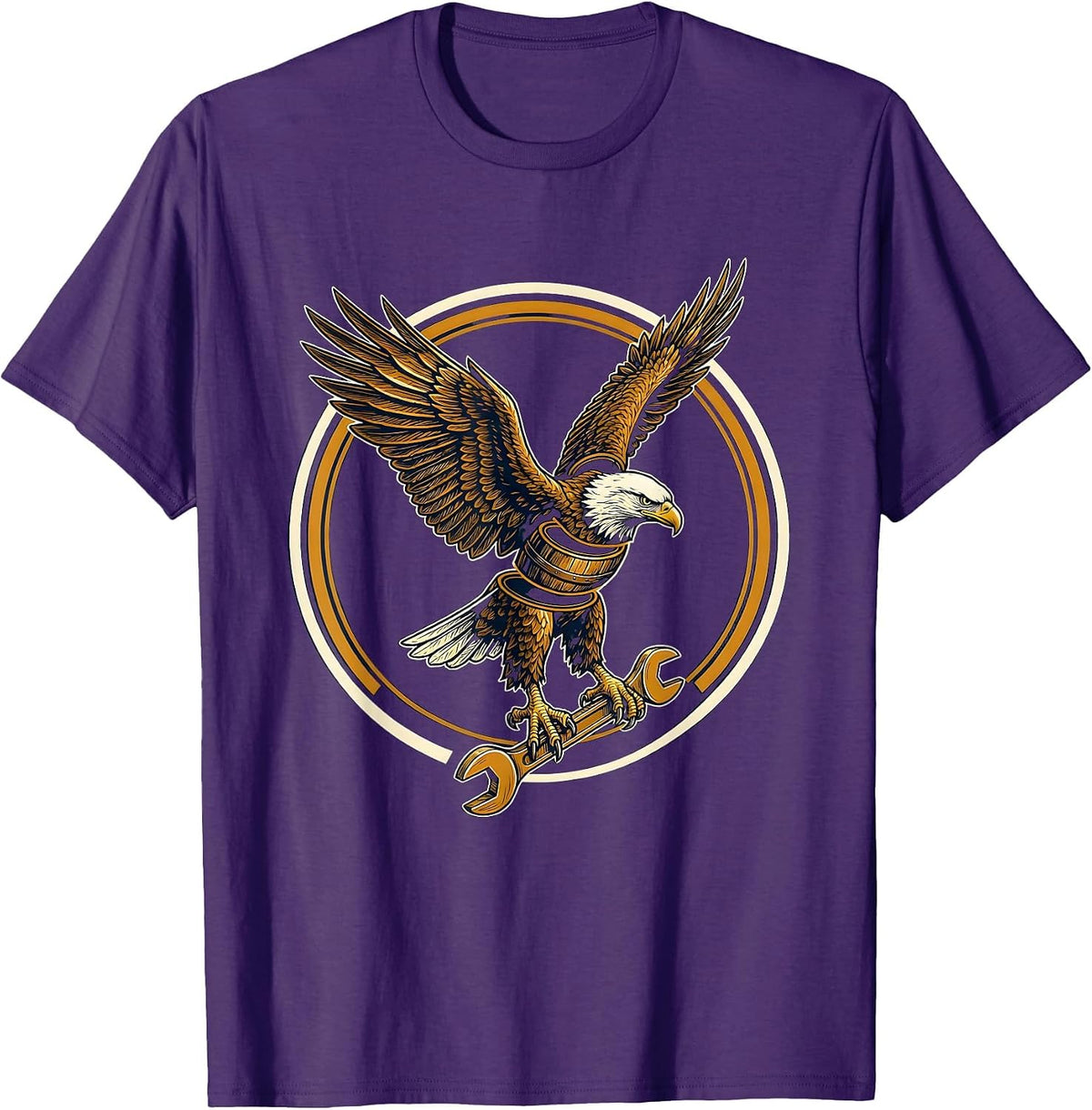 Eagle Clutching Crescent Wrench Graphic Design T-Shirt - Purple