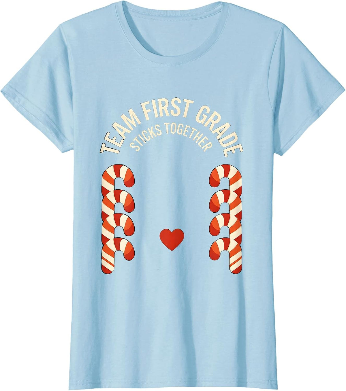 Women's Team First Grade Sticks Together Christmas Candy Cane T-Shirt - Baby Blue