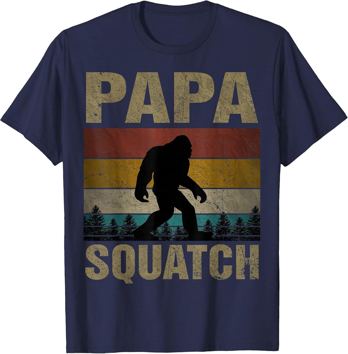 Papa Squatch Bigfoot Papa Sasquatch Yeti Family T-Shirt - Navy Blue