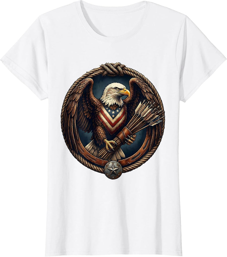 Women's 1776 Bald Eagle Thirteen Arrows Patriotic Design T-Shirt - White