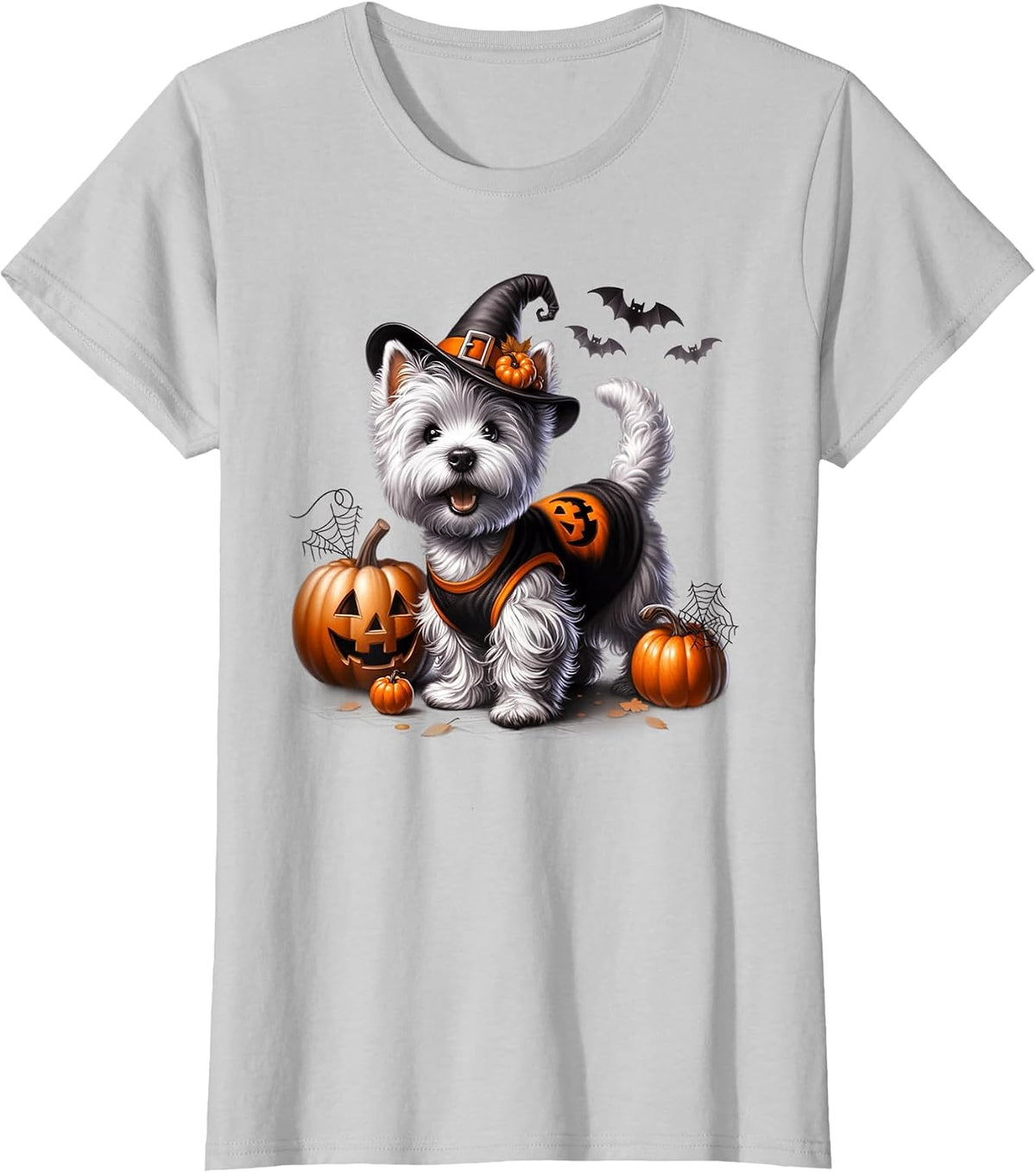 Cute Halloween Westie Tee West Highland Terrier Dog Design T-Shirt - Silver Grey
