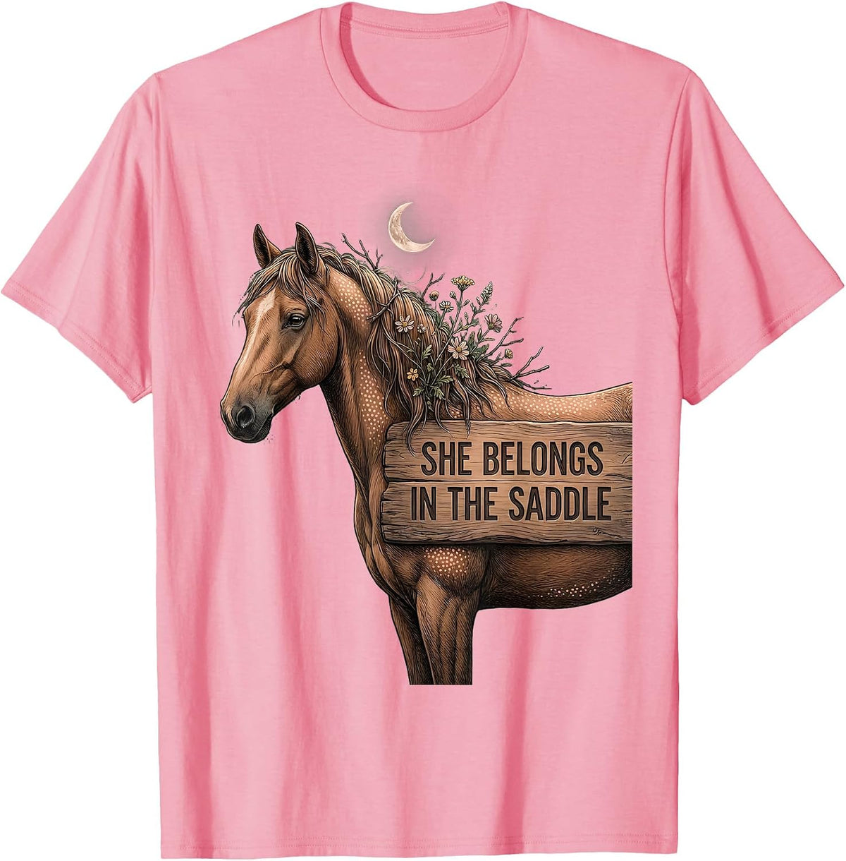 Men's She Belongs In The Saddle Cowgirl Design T-Shirt - Pink