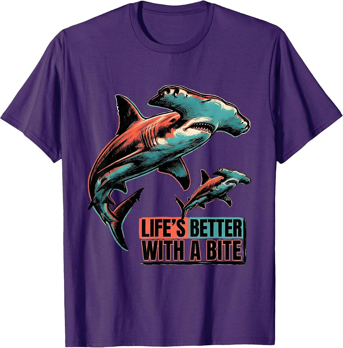 Men's Life's Better With A Bite Playful Shark Lover Ocean Wildlife T-Shirt - Purple