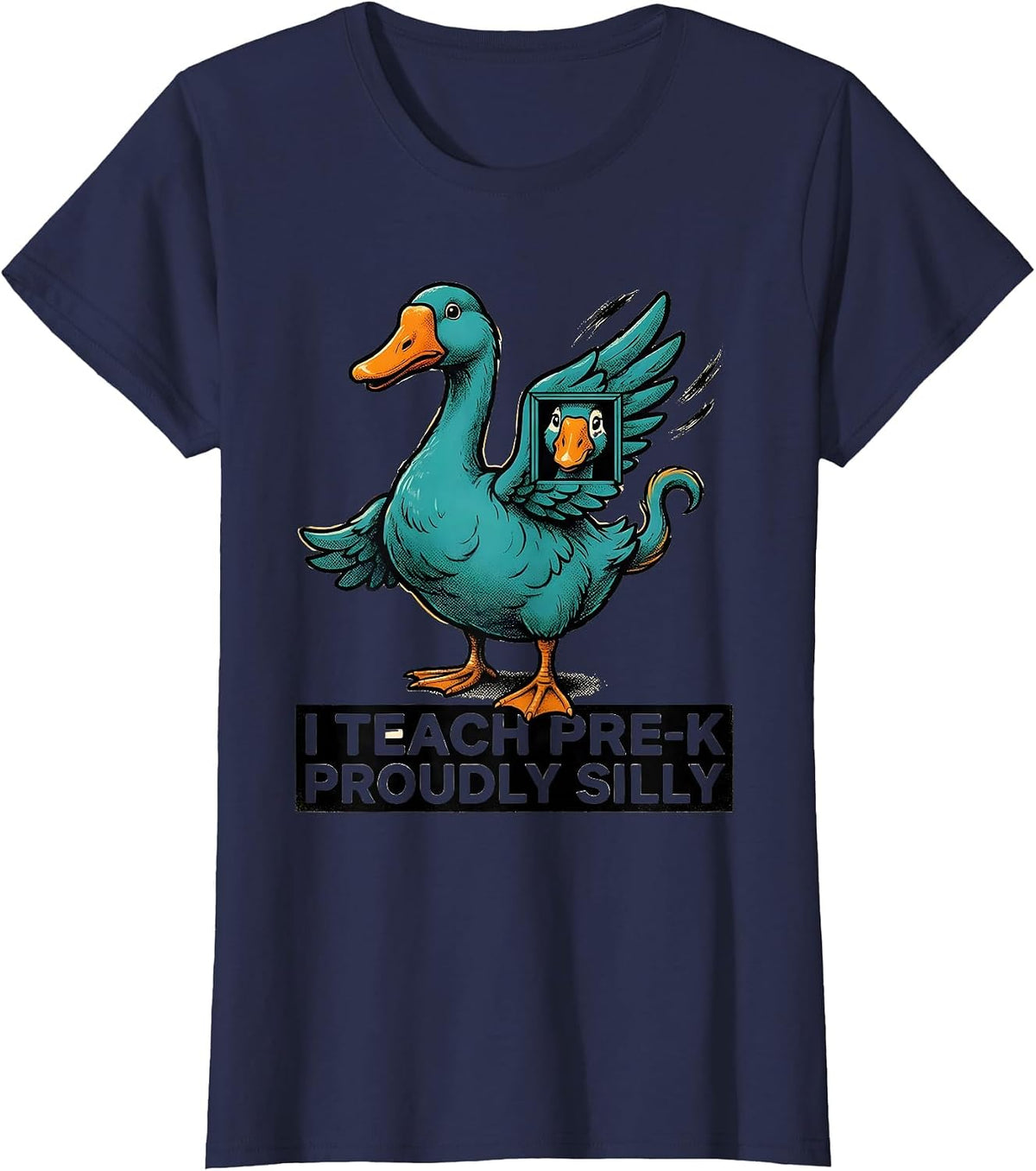 Women's I Teach Pre-K, Proudly Silly Funny Preschool Teacher Back T-Shirt - Navy Blue