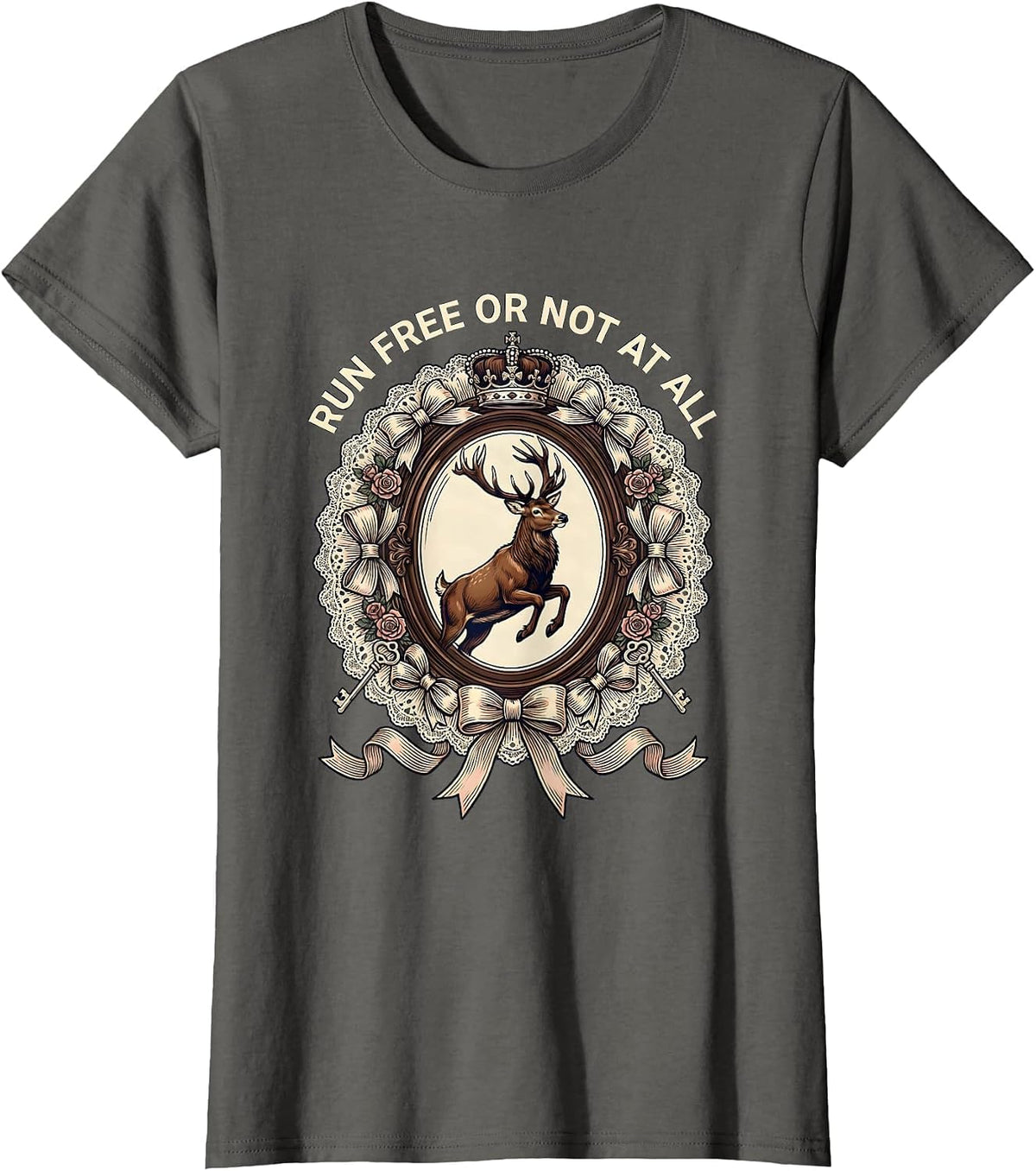 Women's Run Free Or Not At All Freedom Graphic Design T-Shirt - Asphalt Grey