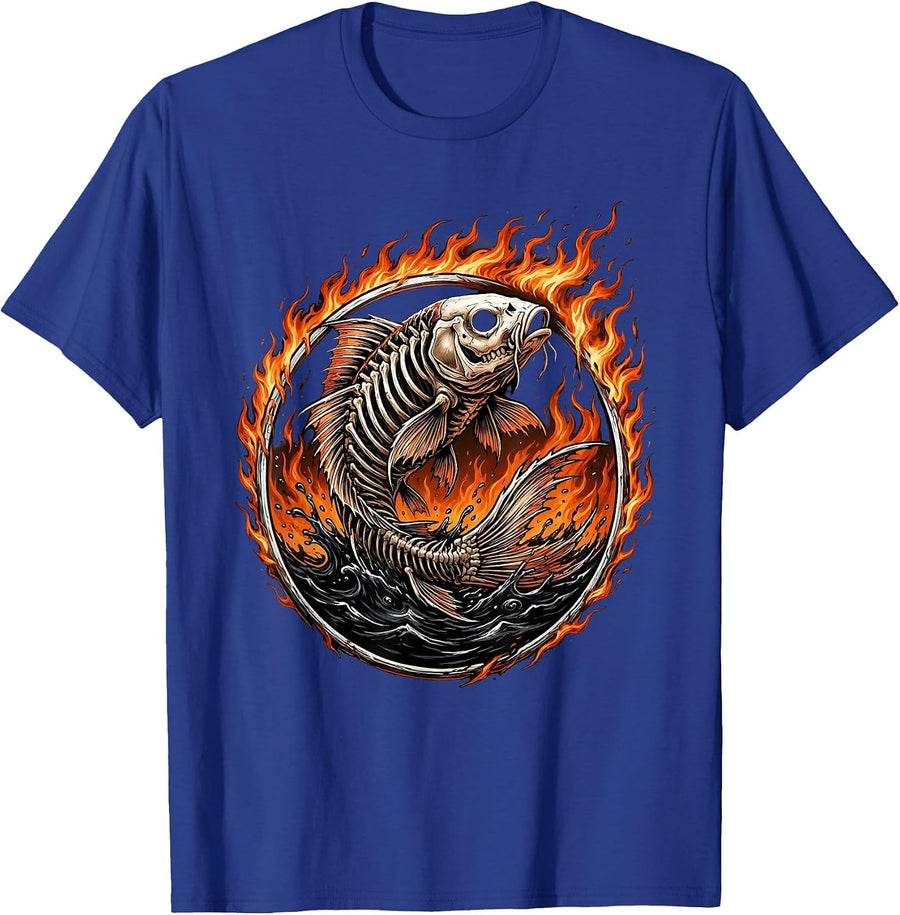 Flaming Koi Fish Leaping From Water Graphic T-Shirt - Royal Blue
