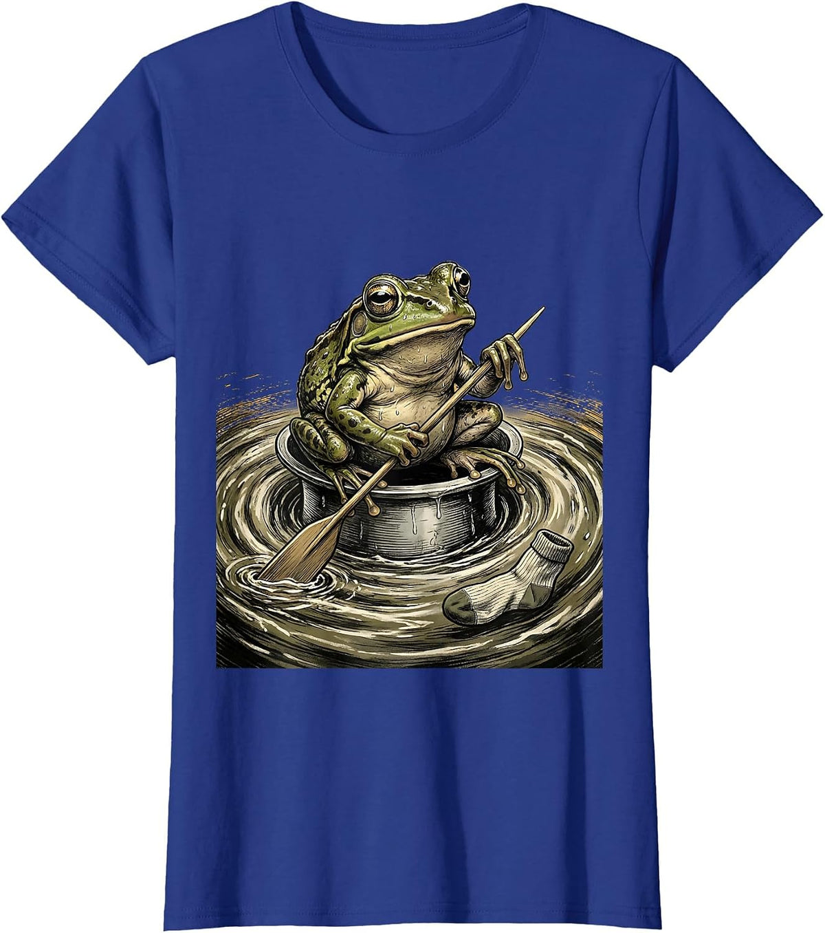 Women's Squat Frog Thimble Rowing Meme Humor Illustration T-Shirt - Royal Blue