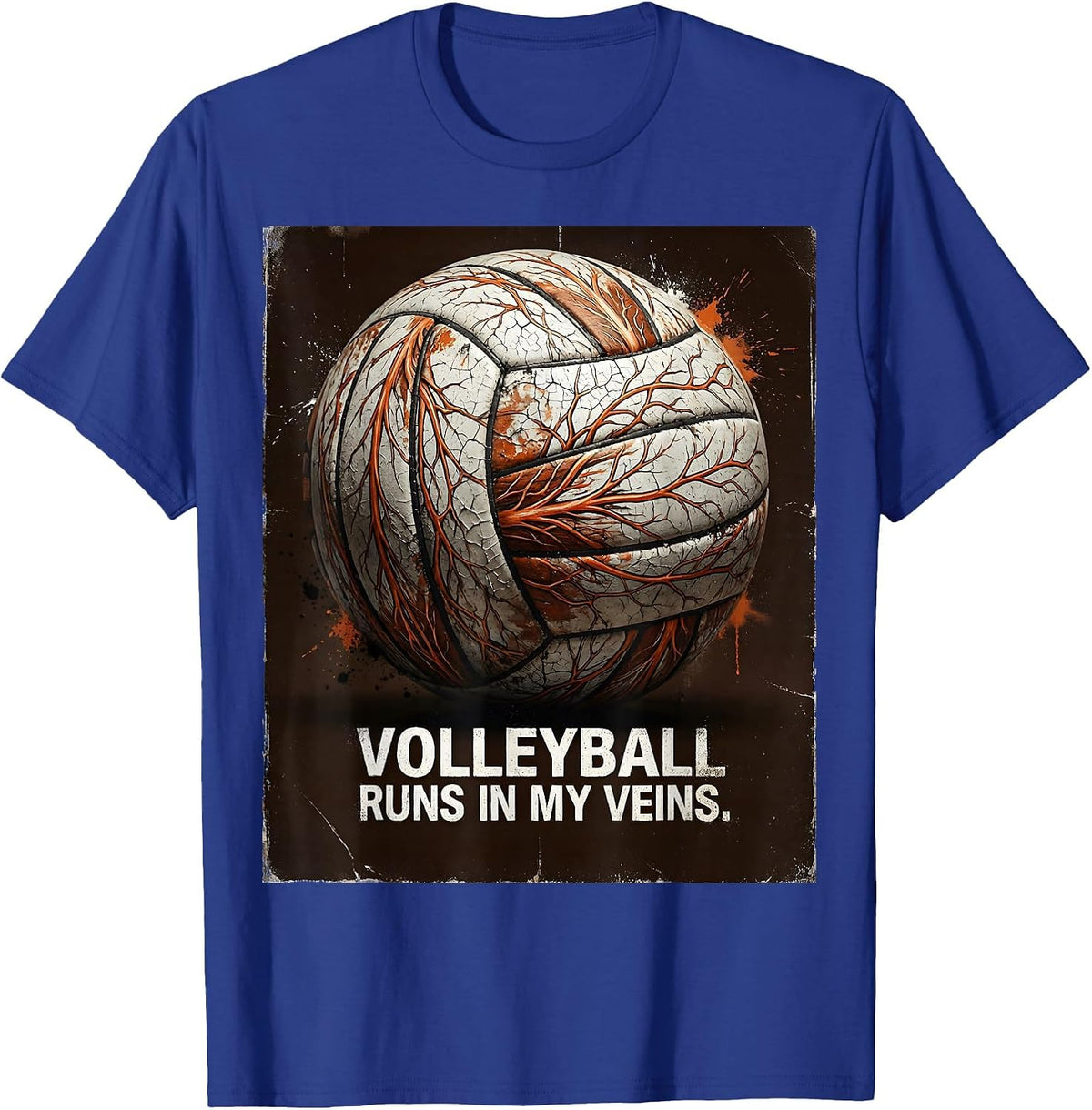 Volleyball Runs In My Veins Sports Design T-Shirt - Royal Blue