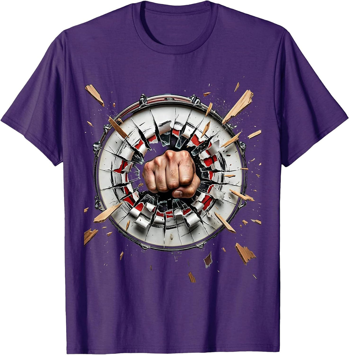 Men's Rock Fist Bass Drum Burst Graphic Tee T-Shirt - Purple