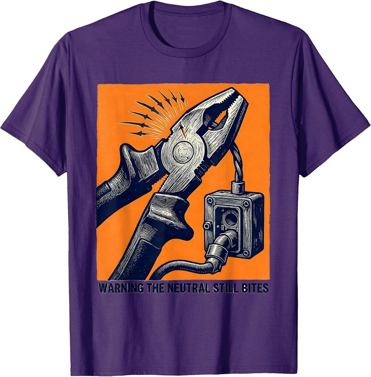 WARNING THE NEUTRAL STILL BITES Funny Electrician Lineman T-Shirt - Purple
