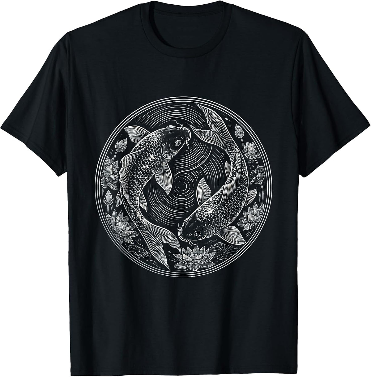 Men's Koi Fish Calm Water Mental Health Matters T-Shirt - Black
