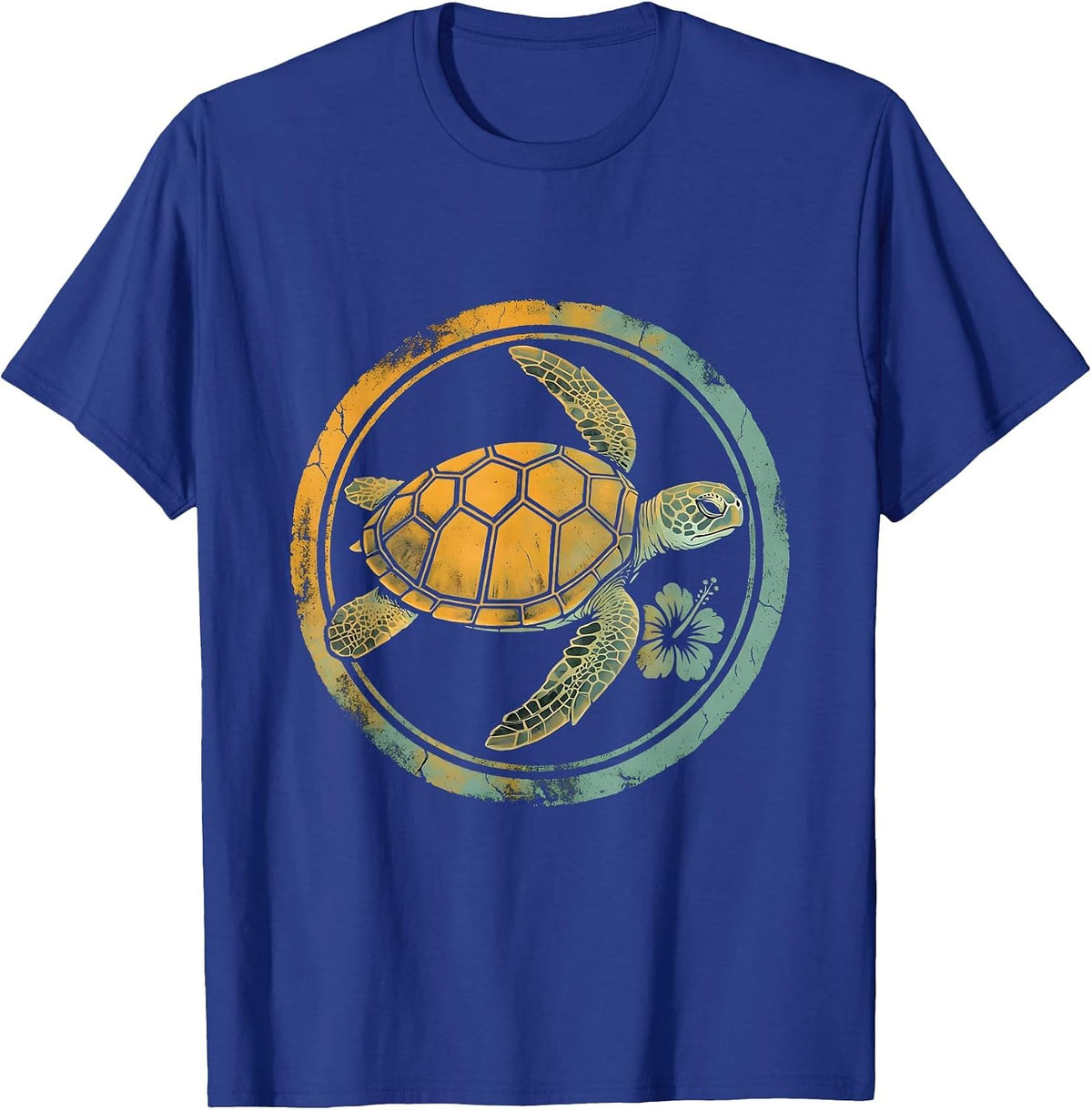 Men's Sea Turtle Coral Reef Hawaiian Graphic Tee T-Shirt - Royal Blue