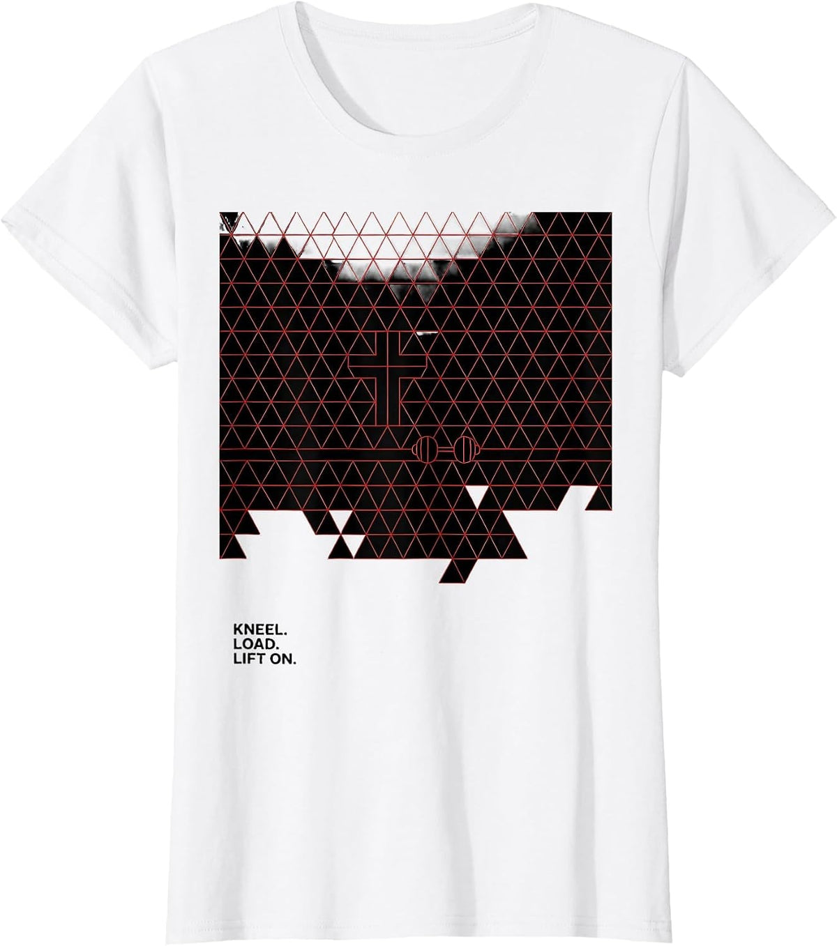 Kneel Load Lift On Geometric Christian Gym Workout T-Shirt - White