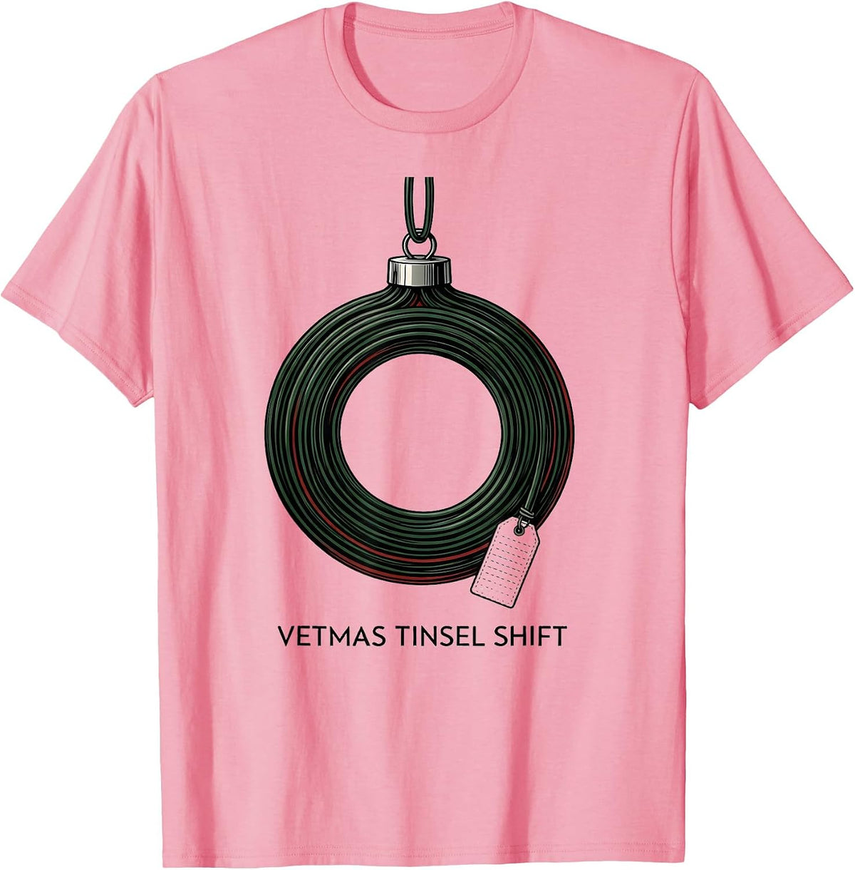 Vetmas Tinsel Shift Funny Veterinarian Christmas Vet Tech T-Shirt, Men, Pink, Small - As Pictured