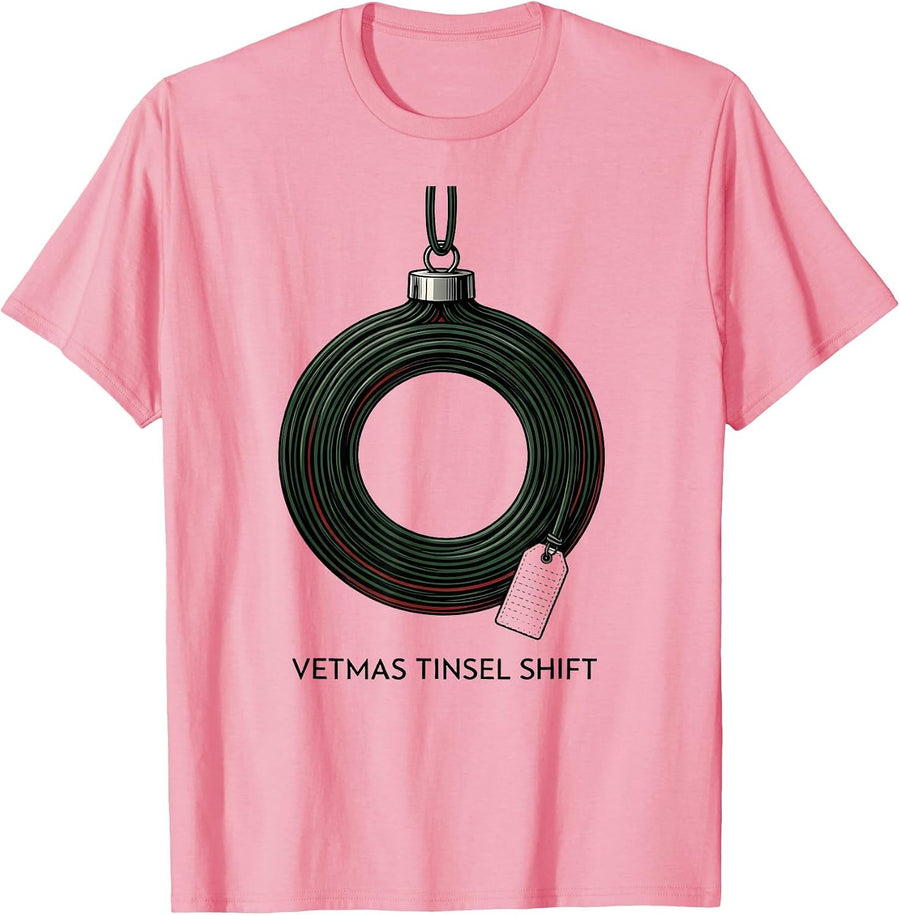 Vetmas Tinsel Shift Funny Veterinarian Christmas Vet Tech T-Shirt, Men, Pink, Large - As Pictured