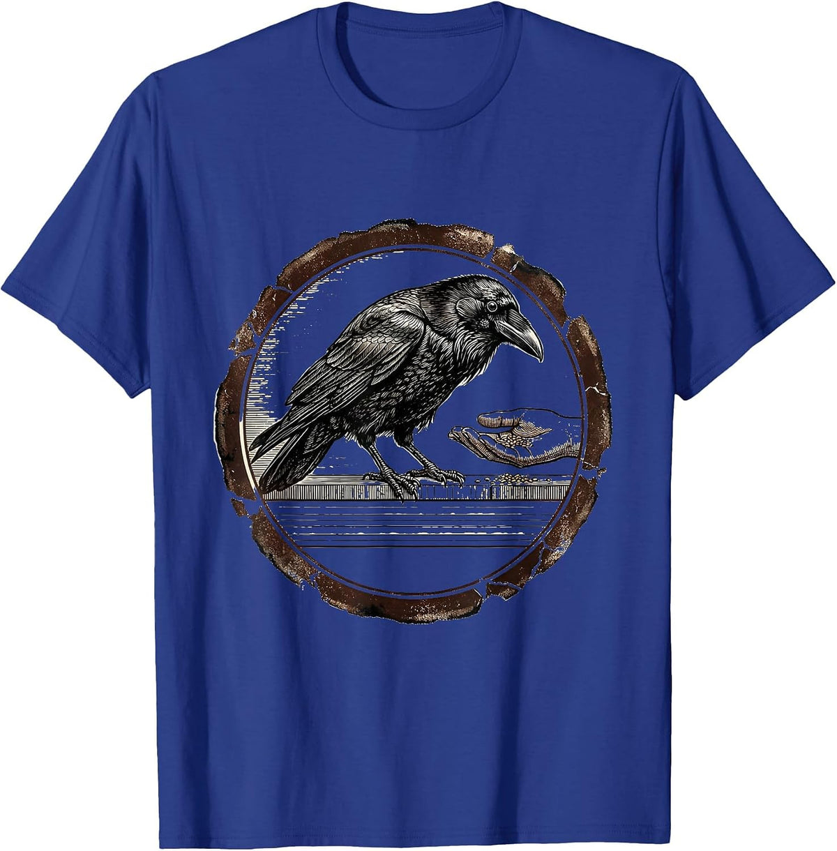 Men's Stamped Crow Seal Dark Humor Gothic Bird Lover T-Shirt - Royal Blue