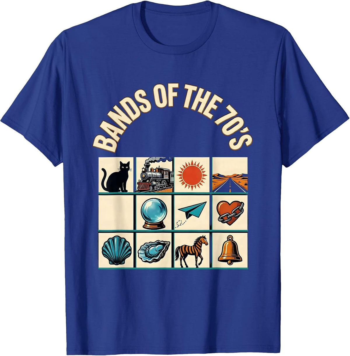 Bands Of The 70's Retro Vintage Classic Rock Music Trivia T-Shirt - Royal Blue
