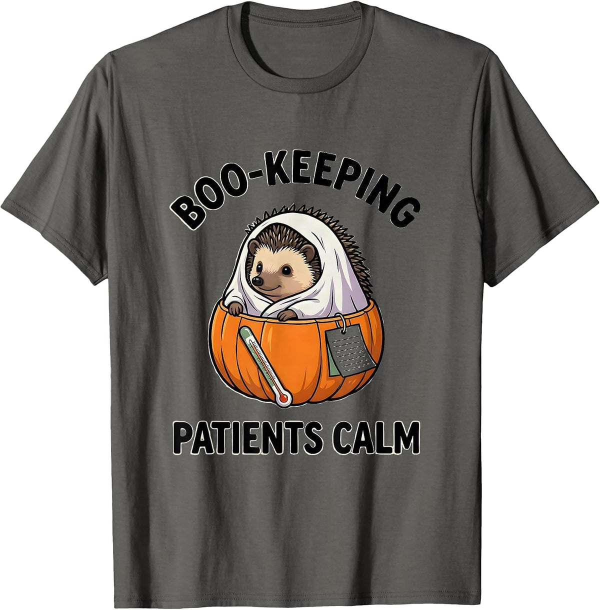 Men's Boo-keeping Patients Calm Funny Vet Tech Halloween Workplace T-Shirt - Asphalt Grey