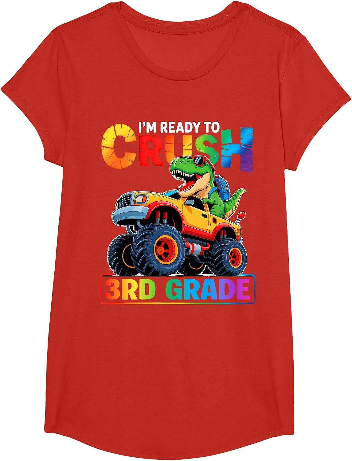 Back to School Boy Dinosaur I'm Ready to Crush 3rd Grade T-Shirt - Girls Red