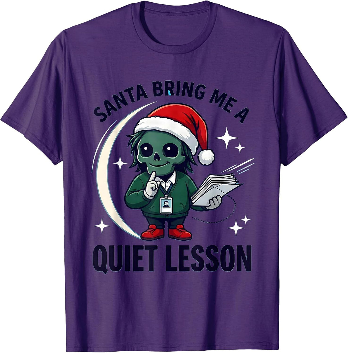 Men's SANTA BRING ME A QUIET LESSON Funny School Staff Christmas T-Shirt - Purple