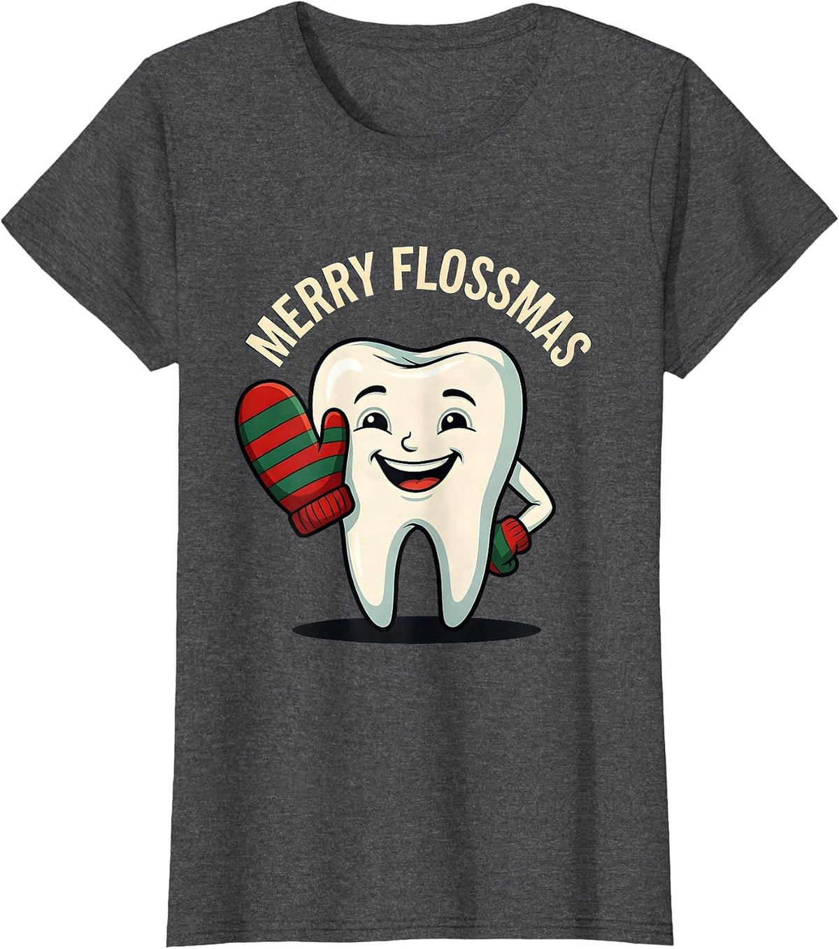 Women's Merry Flossmas Funny Dental Christmas Dentist Dental T-Shirt - Dark Heather Grey